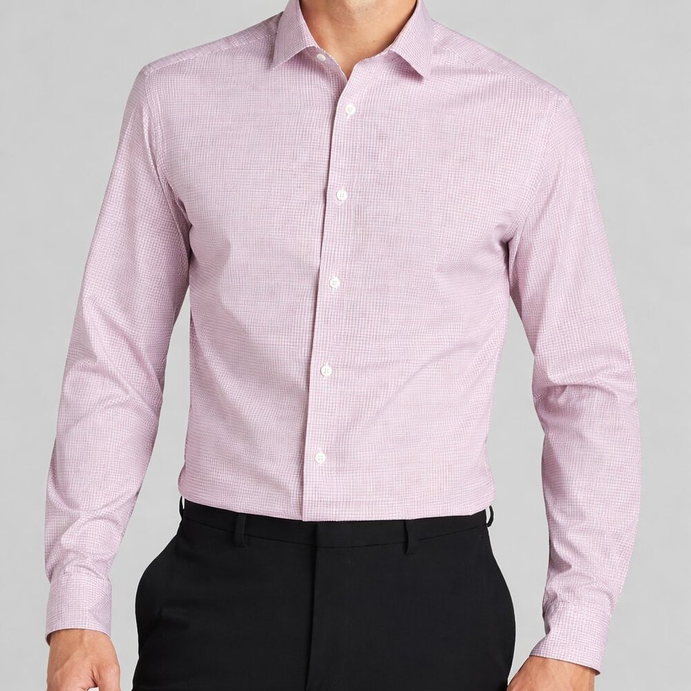 Kenneth Cole, Performance Stretch Light Pink Micro-Check Men's Dress Shirt
